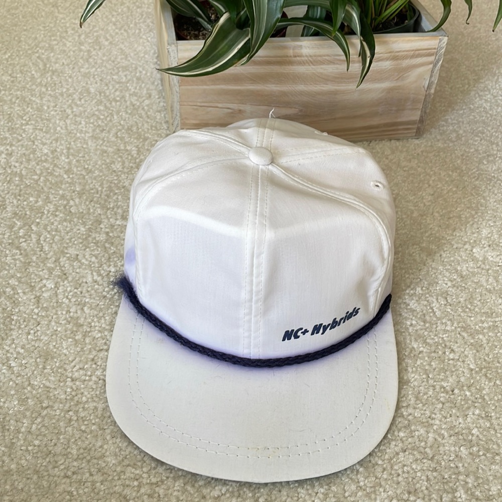 Vintage White Trucker Cap with Rope Cording NC +Hybrid logo Made in USA RN 45724